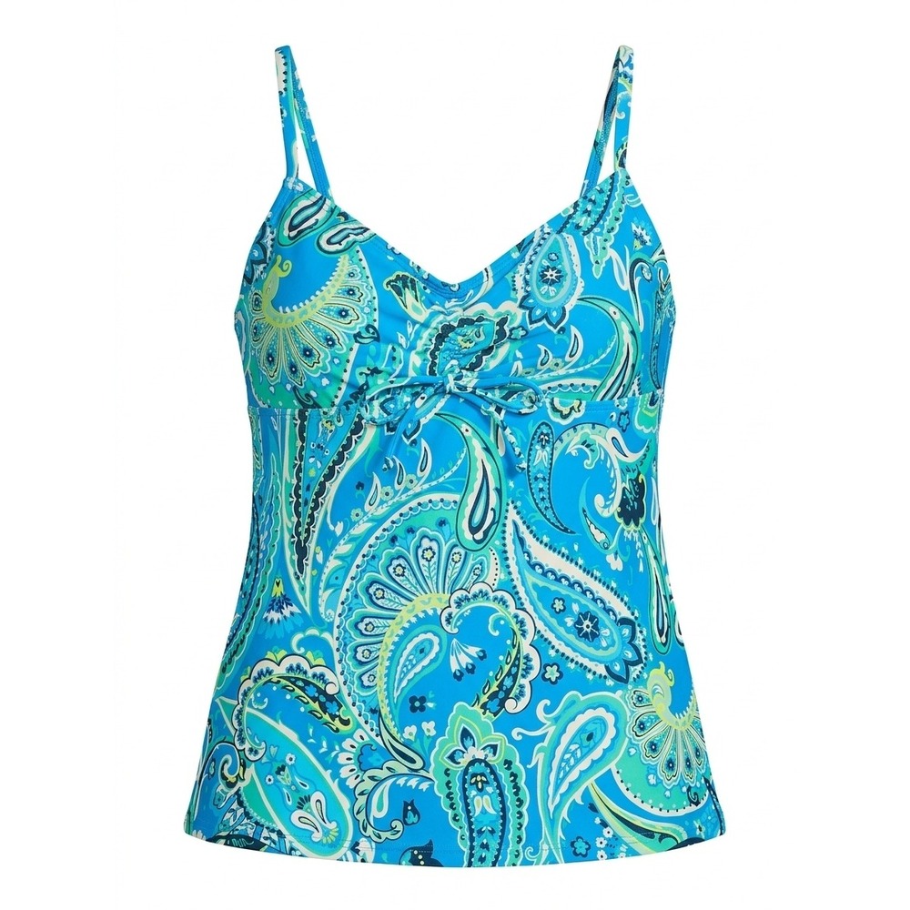 Lands End Womens Blue Paisley Tankini Swim Top Underwire Adjustable Straps 10L